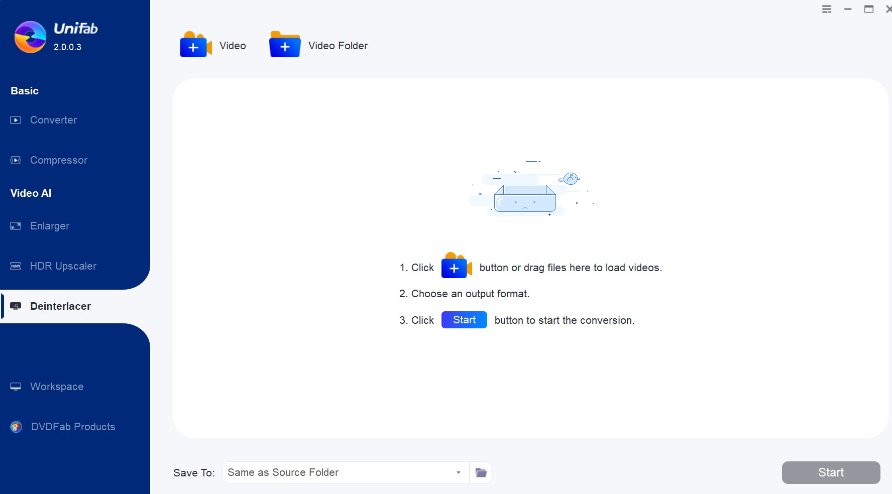 how to deinterlace video with ai: unifab