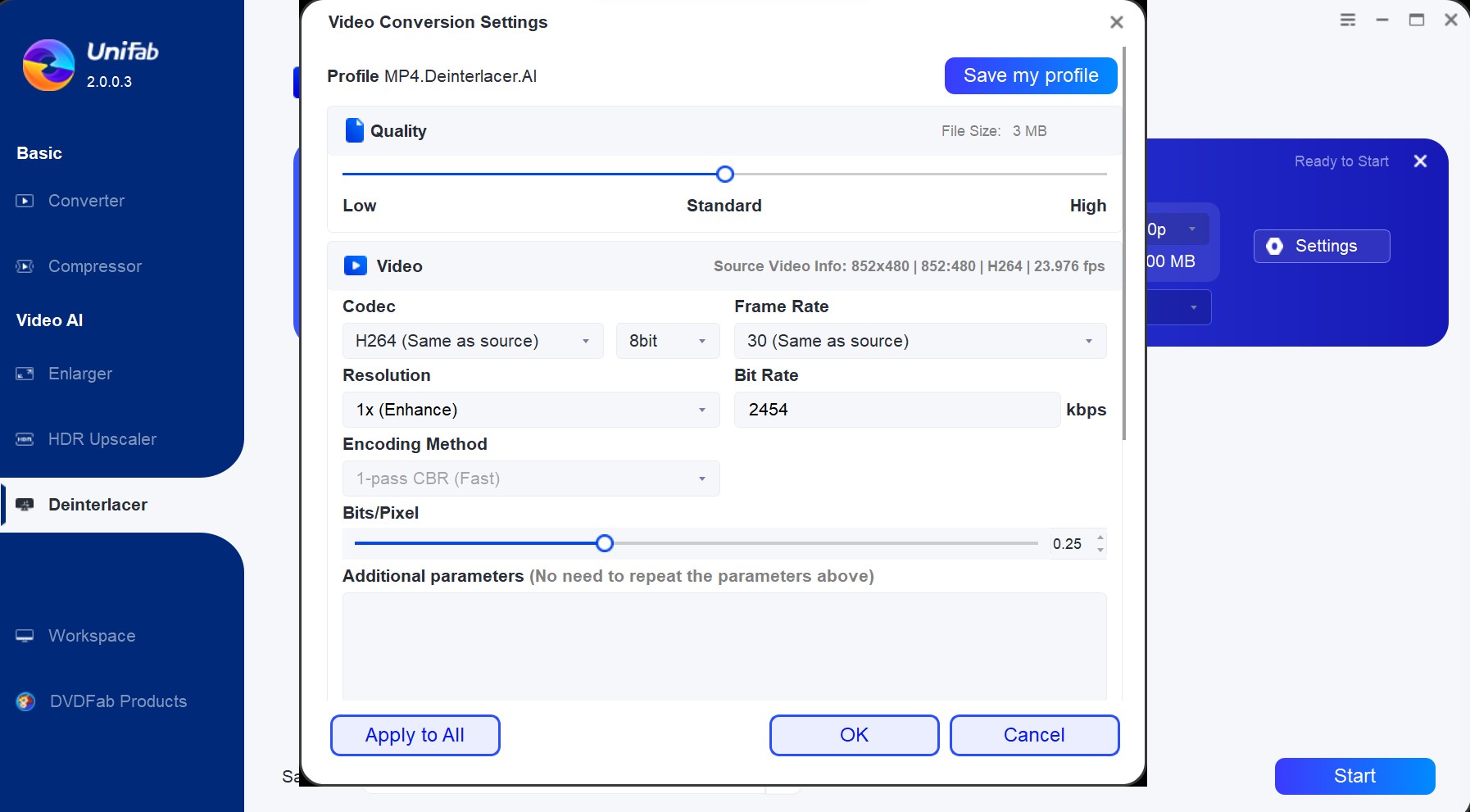 how to deinterlace video with ai: unifab