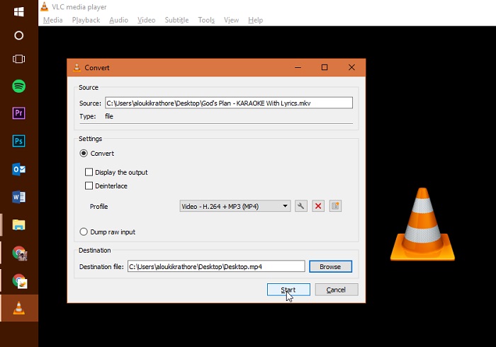 use vlc to convert mkv to mp4